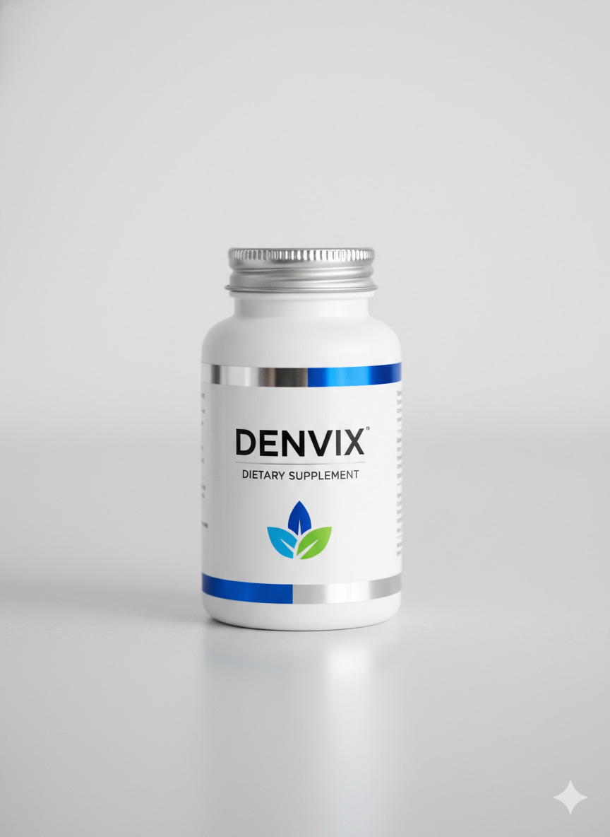 Denvix dietary supplement product bottle on a neutral surface